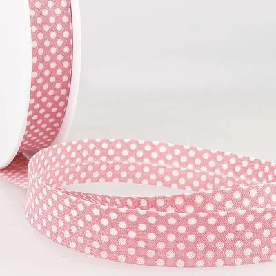 Biais imprimé coton 20 mm Rose clair Mini Pois Blanc x1m