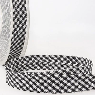 Biais tissé 20 mm Noir Petits carreaux x1m