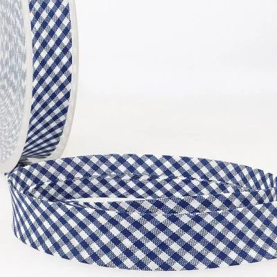 Biais tissé 20 mm Bleu nuit Petits carreaux x1m