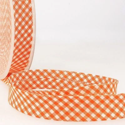 Biais tissé 20 mm Orange Petits carreaux x1m