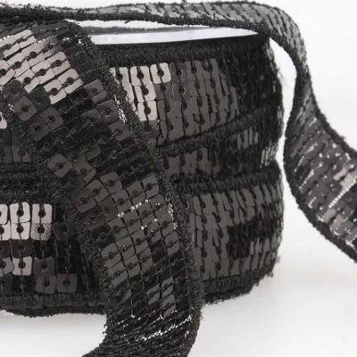 Galon Paillettes 10 mm Noir x1m