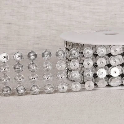 Galon paillettes 55 mm 4 rangs Argent x1m