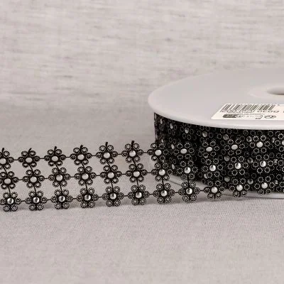 Galon Fleurs paillettes 30 mm 3 rangs Argent x1m