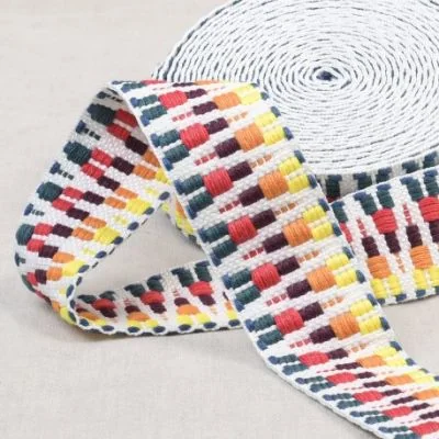 Sangle Ethnique 38 mm - Multicolore sur fond blanc x1m