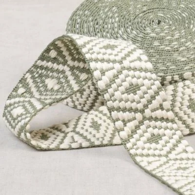 Sangle Ethnique 38 mm - Gris vert et blanc x1m