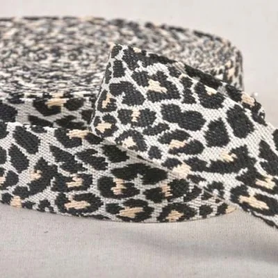 Sangle Polyester aspect Coton 38 mm Léopard fond écru