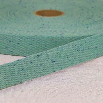 Sangle Polyester aspect Coton 30 mm Bleu Canard moucheté ×1m