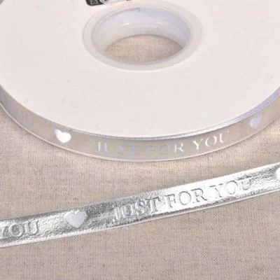 Ruban imprimé Just for You 10 mm Argent x1m