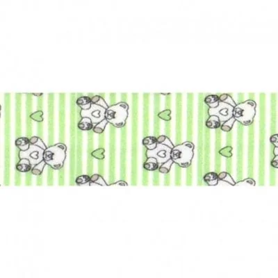 Biais replié 25 mm Oursons et coeurs sur fond rayé Vert x1m