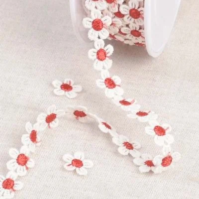 Guipure Marguerite Blanc et rouge x1m