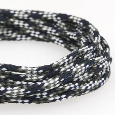 Cordon Tressé 5 mm - Noir, blanc, bleu et gris x1m