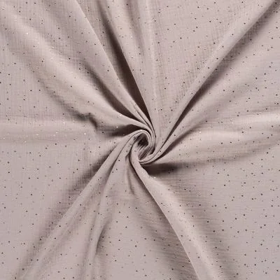 Tissu Double gaze Lina Pois dorés sur fond Beige sable - Par 10 cm