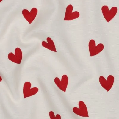 Tissu Flanelle de Coton  Caline cœurs Rouges sur fond Blanc - Par 10 cm