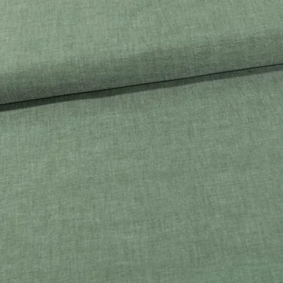Tissu Chambray Coton uni Vert Olive - Par 10 cm