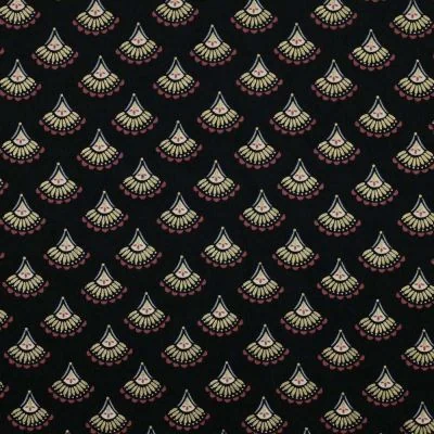 Tissu Velours milleraies Éventail brillant doré sur fond Noir - Par 10 cm