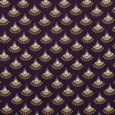Tissu Velours milleraies Éventail brillant doré sur fond Violet - Par 10 cm