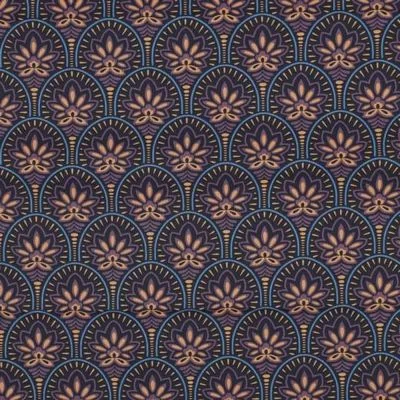 Tissu Coton enduit Art déco sur fond Bleu foncé - Par 10 cm