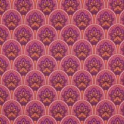 Tissu Coton enduit Art déco sur fond Rose - Par 10 cm