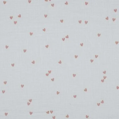 Tissu Double gaze Petits coeurs roses sur fond Blanc - Par 10 cm