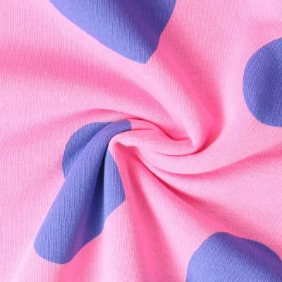 Tissu Jersey Coton coeurs Léane bleus sur fond Rose bonbon - Par 10 cm
