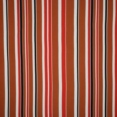 Tissu Viscose légère Rayé blanc et noir sur fond Rouille - Par 10 cm