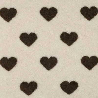 Tissu Moumoute Teddy envers maille Coeurs marrons sur fond Ecru - Par 10 cm