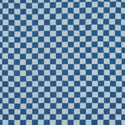 Tissu Double gaze de Coton à carreaux Réversible  Bleu - Par 10 cm