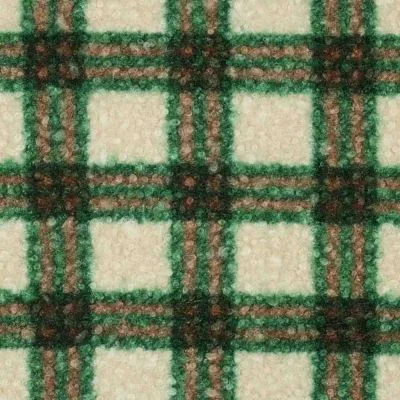 Tissu Fausse fourrure Bouclette Léo carreaux Verts sur fond Beige - Par 10 cm