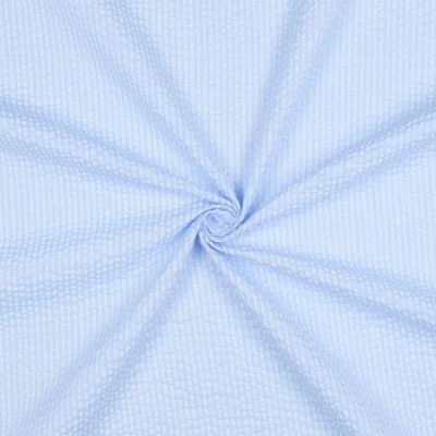 Tissu Seersucker Coton Rayures sur fond Bleu clair - Par 10 cm