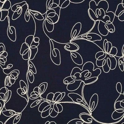 Tissu Double gaze blanc Ecloria sur fond marine - Par 10 cm