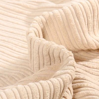 Tissu Velours minky côtelé envers fausse fourrure mouton Ecru - Par 10 cm