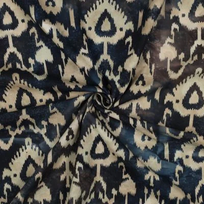 Tissu Batik de Coton motif ethnique Ecru sur fond Noir - Par 10 cm