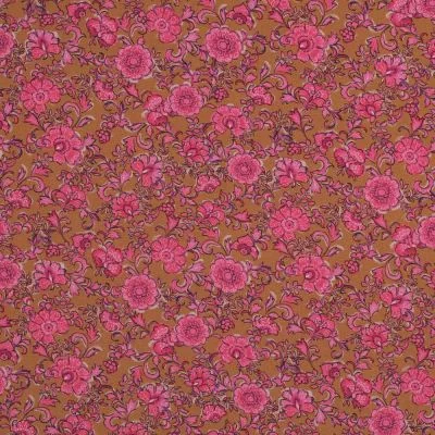 Tissu Viscose stretch Poppy imprimé Fleuris sur fond Ocre - Par 10 cm