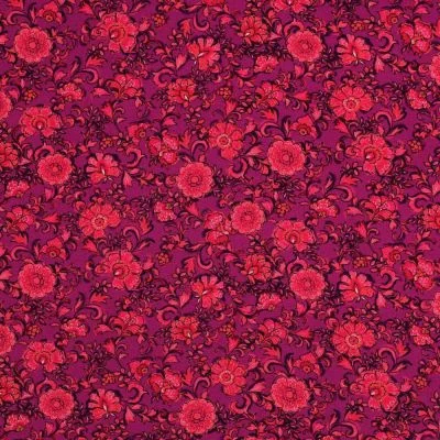 Tissu Viscose stretch Poppy imprimé Fleuris sur fond Magenta fuschia - Par 10 cm
