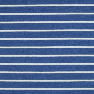 Tissu Jersey Eponge Poppy Rayures blanches sur fond Bleu - Par 10 cm