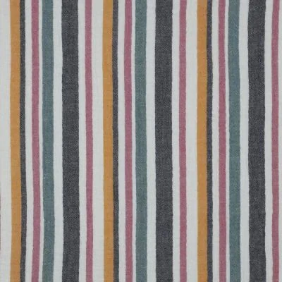 Tissu Double Gaze fil teinté Rayures noir et rose sur fond Blanc - Par 10 cm