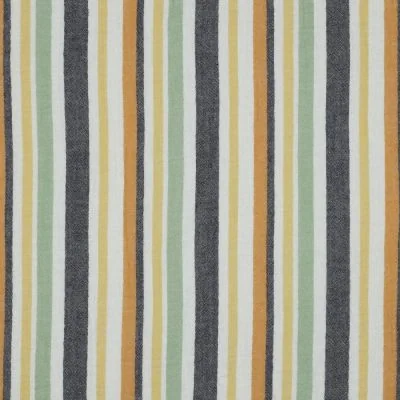 Tissu Double Gaze fil teinté Rayures noir et jaune sur fond Blanc - Par 10 cm