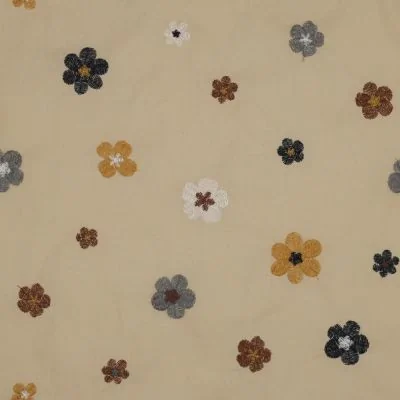 Tissu Voile de coton brodé Petites fleurs sur fond Beige - Par 10 cm