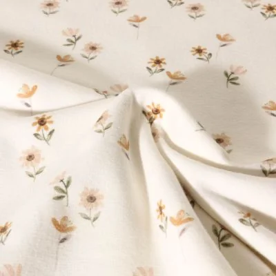 Tissu Jersey Coton imprimé digital Poppy Petites fleurs Poema sur fond Ecru - Par 10 cm