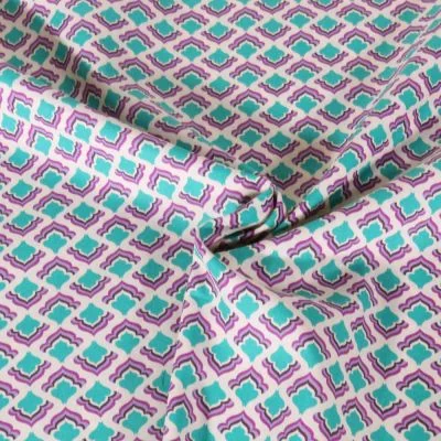 Tissu Popeline de Coton Poppy Mosaïque Andalouse turquoise sur fond Ecru - Par 10 cm
