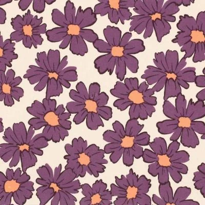 Tissu Sweat envers molletonné Cosmia fleurs Aubergines sur fond Beige - Par 10 cm