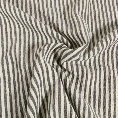 Tissu Seersucker rayé Blanc sur fond Noir - Par 10 cm