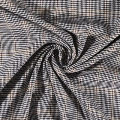 Tissu gabardine légère Petits carreaux Bleu marine foncé et vanille sur fond Blanc cassé - Par 10 cm