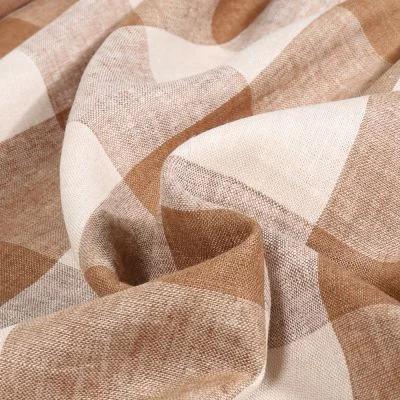 Tissu Lin Viscose Grand carreaux sur fond Camel - Par 10 cm