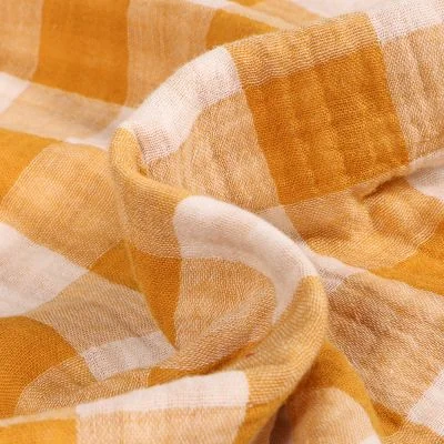 Tissu Double gaze reversible Vichy sur fond Ocre - Par 10 cm