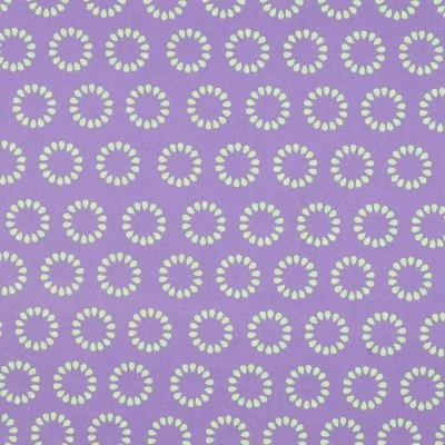 Tissu Polycoton  Rosace Pop vert fluo sur fond Violet - Par 10 cm