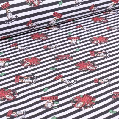 Tissu Coton imprimé sous licence Casa de papel rayé sur fond Blanc - Par 10 cm