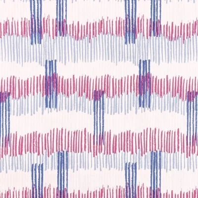 Tissu Coton Imprimé Frou-Frou Tokyo Bleu indigo, fuchsia, gris et beige sur fond Blanc - Par 10 cm