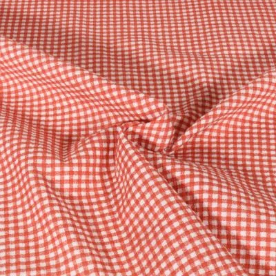 Tissu Double gaze de Coton Vichy rouge sur fond Blanc - Par 10 cm