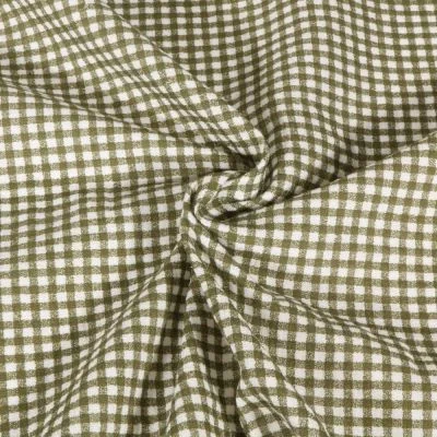 Tissu Double gaze de Coton Vichy vert kaki sur fond Blanc - Par 10 cm